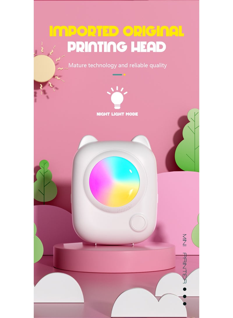 Night light HD Mini Pocket printer colorful light inkless priting endurance bluetooth connectivty for Study Notes, Memo, Photos, Lists Compatible with iOS & Android Smartphone (Round) - Image 4