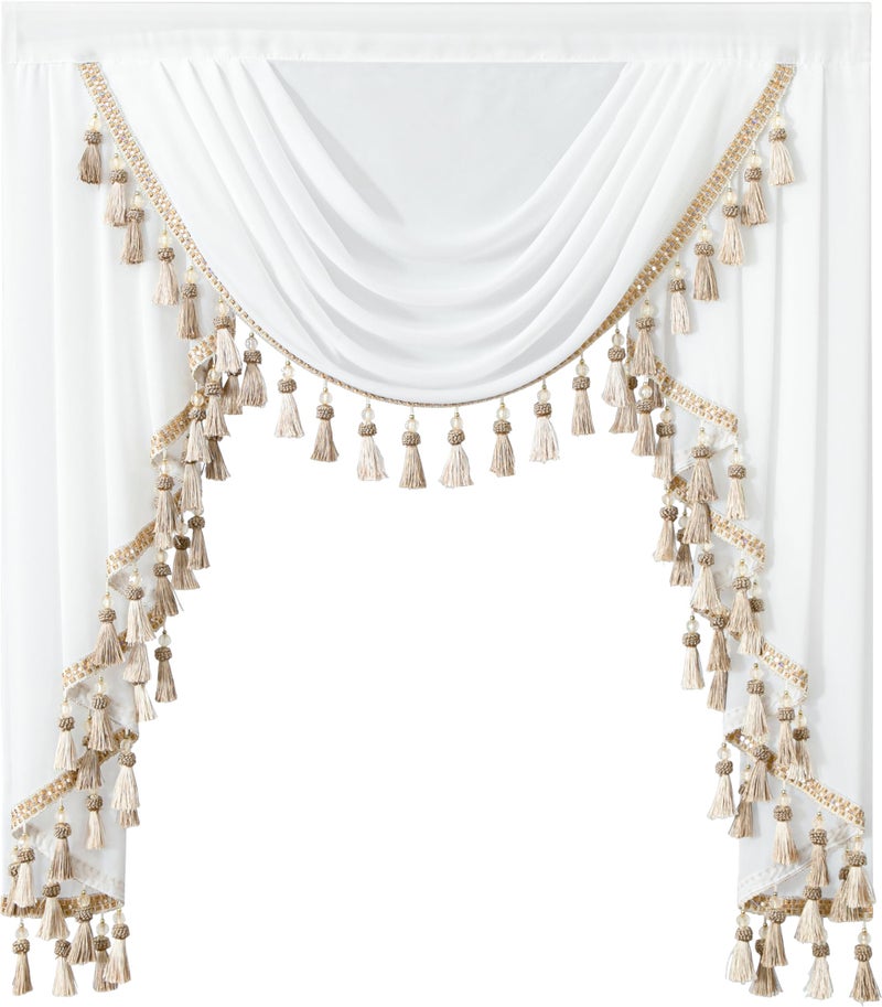 VOGOL Luxury Sheer Waterfall Valance for Windows 39 Inches Wide White Swag Curtains for Wedding Party Small Windows Vintage Style Voile Window Topper 1 Panel - Image 2