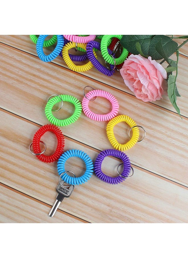 Heqishun 30 Pcs Wrist Coil Key Chain Bulk Spring Spiral Keychain Wrist Keychain Stretch Lanyard Keychain Rings - 6 Colors  - Image 3