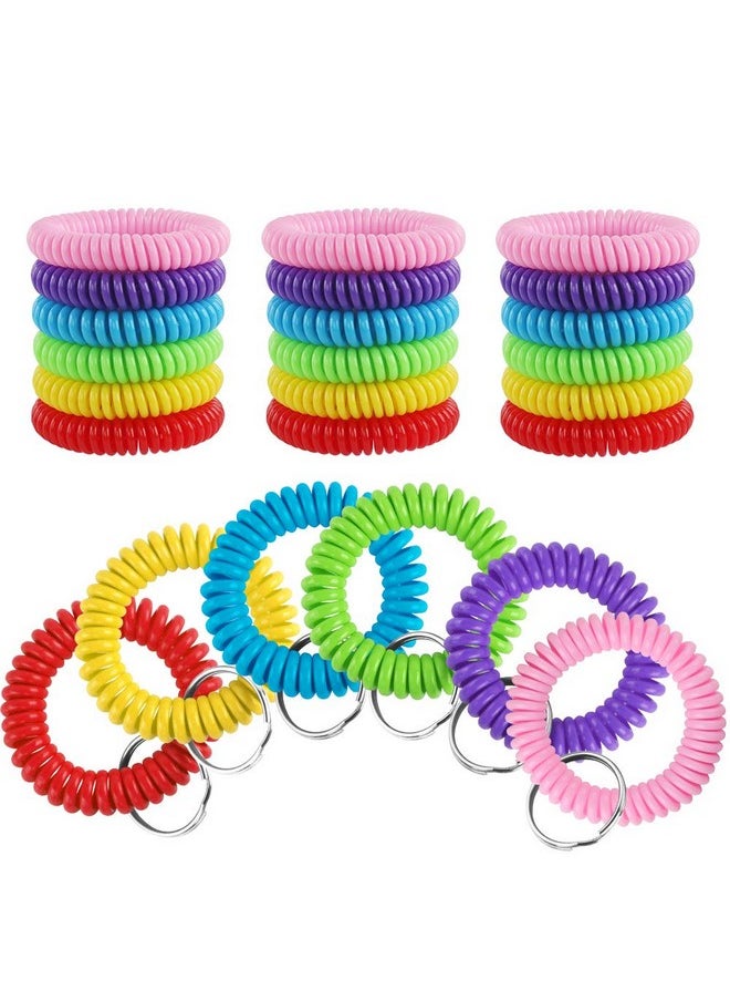 Heqishun 30 Pcs Wrist Coil Key Chain Bulk Spring Spiral Keychain Wrist Keychain Stretch Lanyard Keychain Rings - 6 Colors  - Image 1