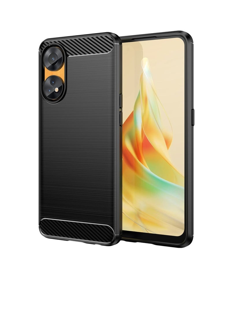 Oppo Reno 8T 4G Rugged Shield Protective Cover with Brushed Texture Carbon Fiber Pattern, Shockproof TPU, Anti-Slip, Ultra Thin, Shock Absorption - Black  - Image 1