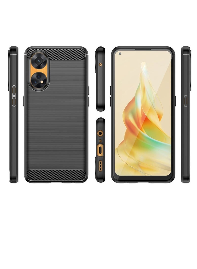 Oppo Reno 8T 4G Rugged Shield Protective Cover with Brushed Texture Carbon Fiber Pattern, Shockproof TPU, Anti-Slip, Ultra Thin, Shock Absorption - Black  - Image 2
