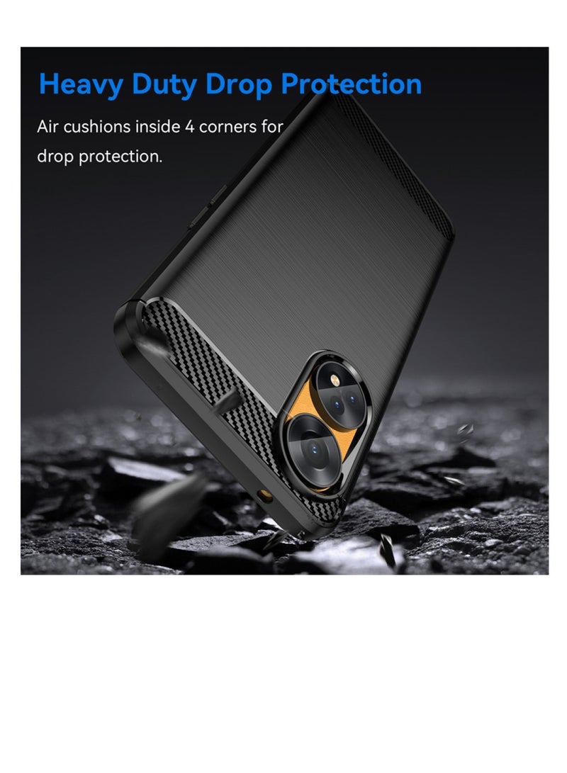 Oppo Reno 8T 4G Rugged Shield Protective Cover with Brushed Texture Carbon Fiber Pattern, Shockproof TPU, Anti-Slip, Ultra Thin, Shock Absorption - Black  - Image 3