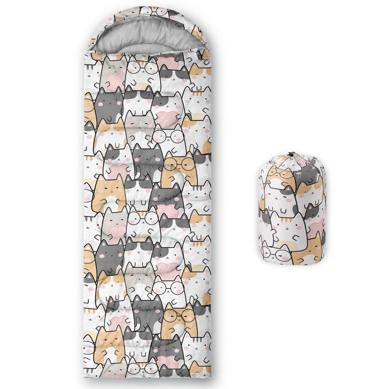 QOOMO Kawaii Cat Printed Camping Sleeping Bags,3 Season Warm & Cool Weather,Lightweight,Waterproof Sleeping Bags for Adults Kids Girls,Traveling,and Outdoors,Camping Gear Equipment,31x90inch - Image 1
