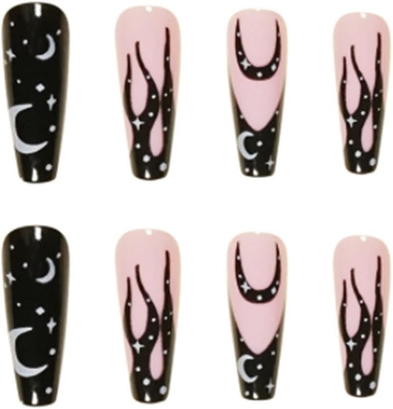 24 قطعة ضغط نعش طويل على تابوت الأظافر أسود فرنسي أظافر مزيفة من الأكريليك غطاء كامل أظافر صناعية للنساء والفتيات - Image 3