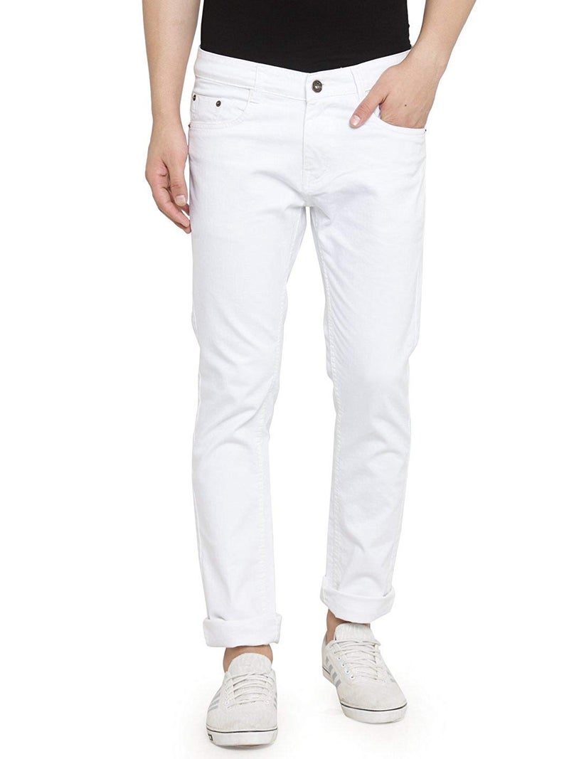 Ben Martin Men's Slim Fit Stylish Stretchable 30 Size White Cotton Denim Mid Rise Jeans Pant for Men, JJ3-5 - Image 1