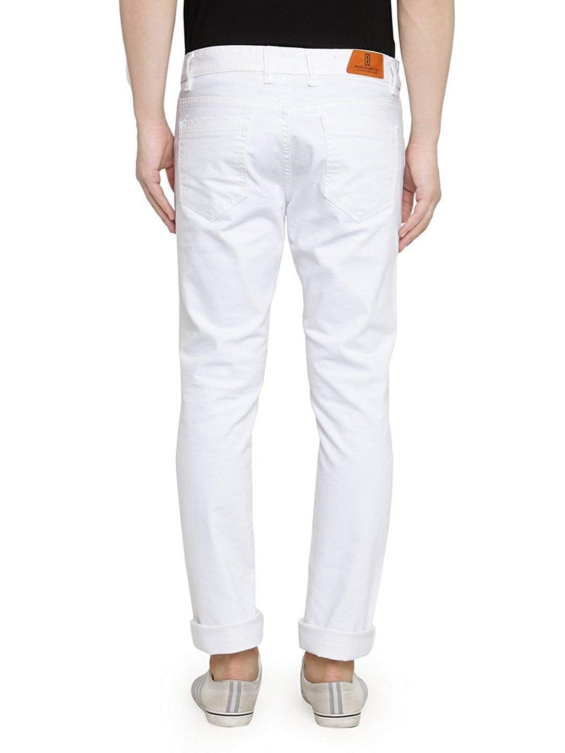 Ben Martin Men's Slim Fit Stylish Stretchable 30 Size White Cotton Denim Mid Rise Jeans Pant for Men, JJ3-5 - Image 2
