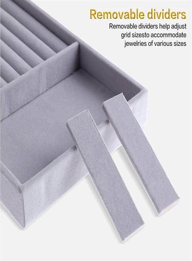 OTIPORTER Set of 4 Jewellery Divider Storage Compartments Stackable Display Box, Velvet Jewellery Drawer Organiser, Jewellery Inserts Tray for Drawer (Grey) - Image 2