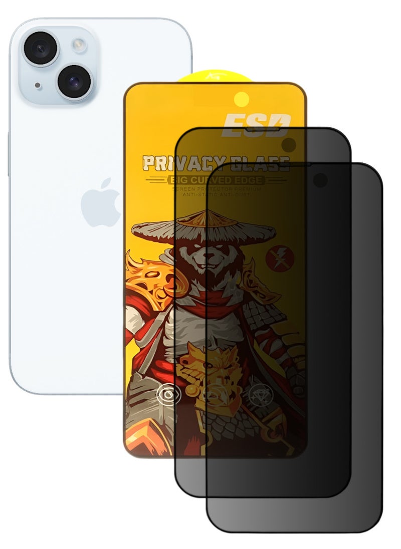 ESD 2 Pieces Tempered Dustproof Privacy Glass Screen Protector Compatible For iPhone 15 Plus - Image 1