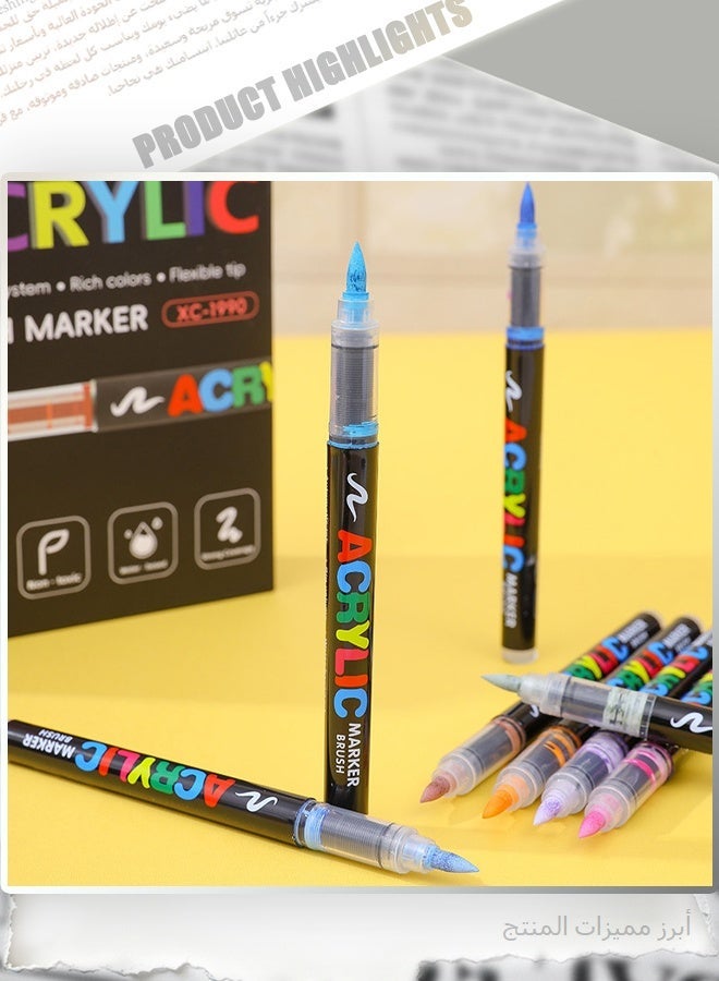YIHUI Acrylic Brush Marker Pens 12 Colors, Direct Liquid High Coverage Permanent Paint Markers with Soft Tip for Glass Stone Fabric Wood Rock Painting Crafts - Image 5