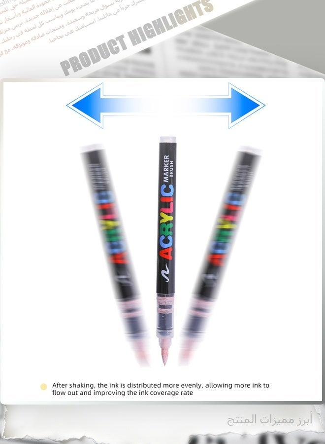 YIHUI Acrylic Brush Marker Pens 12 Colors, Direct Liquid High Coverage Permanent Paint Markers with Soft Tip for Glass Stone Fabric Wood Rock Painting Crafts - Image 2
