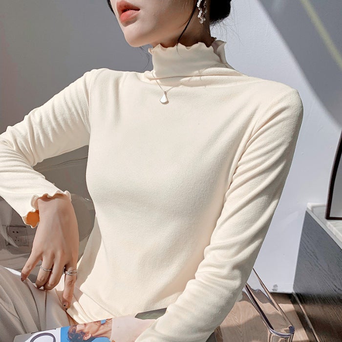 Double-Sided Velvet Semi-High Collar Base Shirt Women'S Long Sleeve T-Shirt With Sanding Thickened Style - Image 1