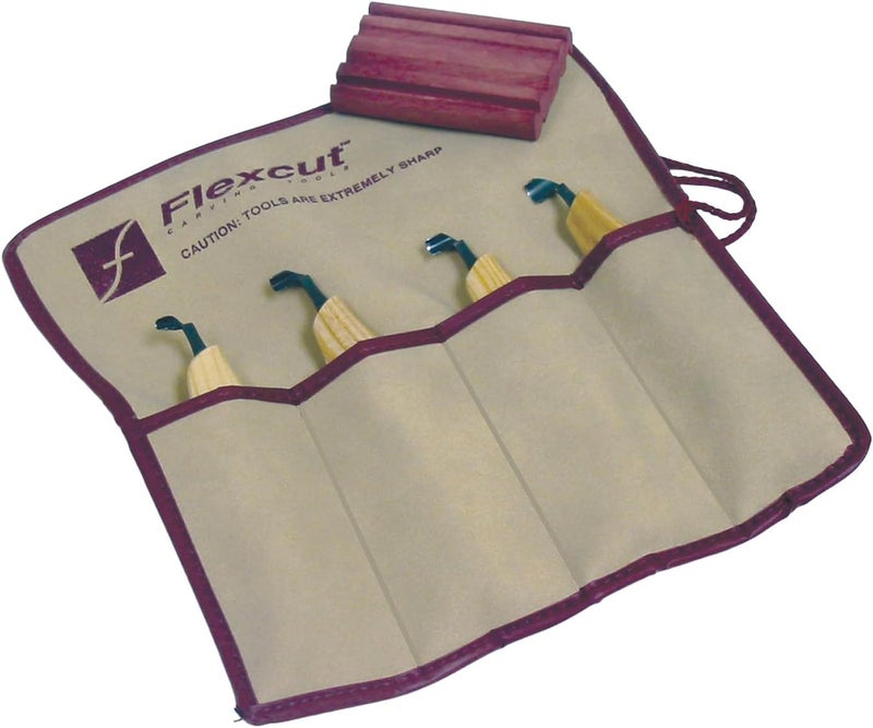 FLEXCUT Wood Carving Tools | Right-Handed Scorp Set of 4 | Razor-Sharp 1095 High Carbon Steel Blades | 4-Pocket Tool Roll Included | KN150 | Made in the U.S.A. - Image 1