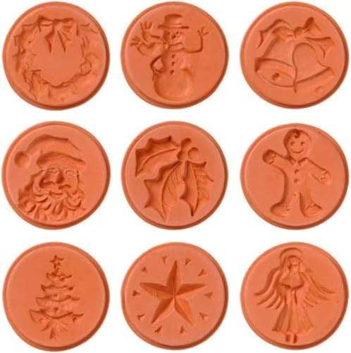 JBK Pottery Terra Cotta Cookie Stamps for Baking, Oven & Dishwasher Safe - Cookie Cutter, Molder, Stamper Press, Ideal for Cookies, Polvoron, Pastry, Shortbreads - Christmas-Full Set of 9 Designs - Image 1