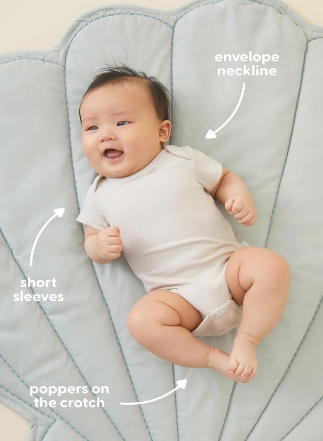 MORI Baby Short Sleeve Bodysuit in Ribbed Blush with Envelope Neck and Nickel Free Poppers - Unisex Bodysuit - Newborn - Image 2