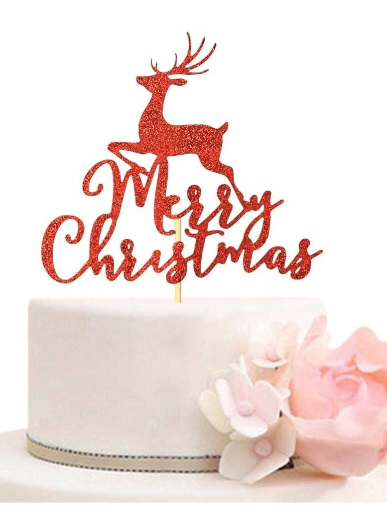 Reindeer Christmas Cake Topper - Glitter foam Cake Topper - Glittery red  - Image 1