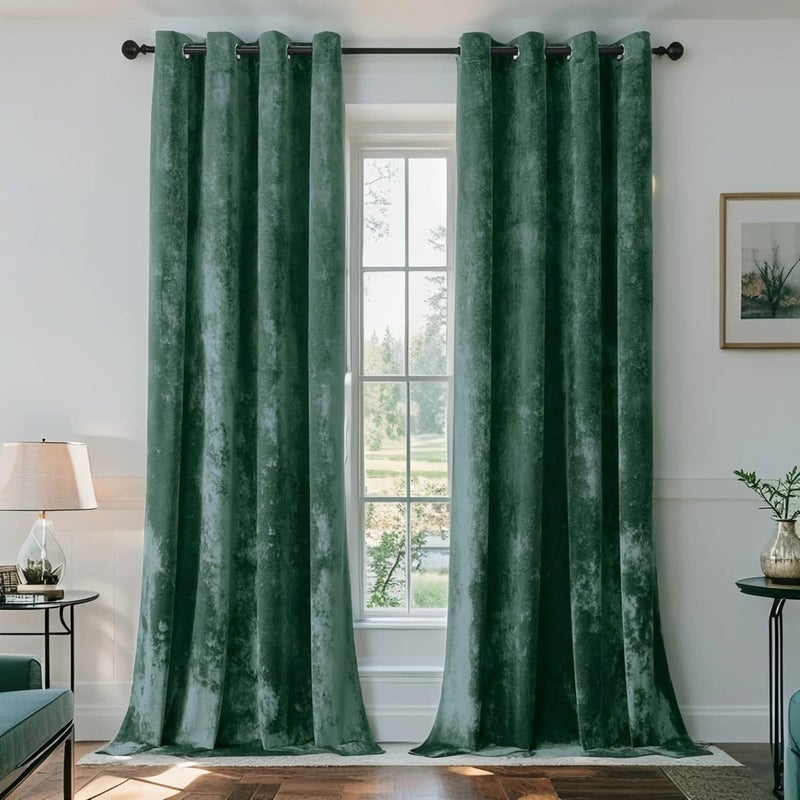 SMILETIME Forest Green Crushed Velvet Curtains 52x84 inch Luxurious Thermal Insulated Soundproof Drapes for Living Room Bedroom Office Soft and Durable Light-Filtering Window Treatments, 2 Panels - Image 1