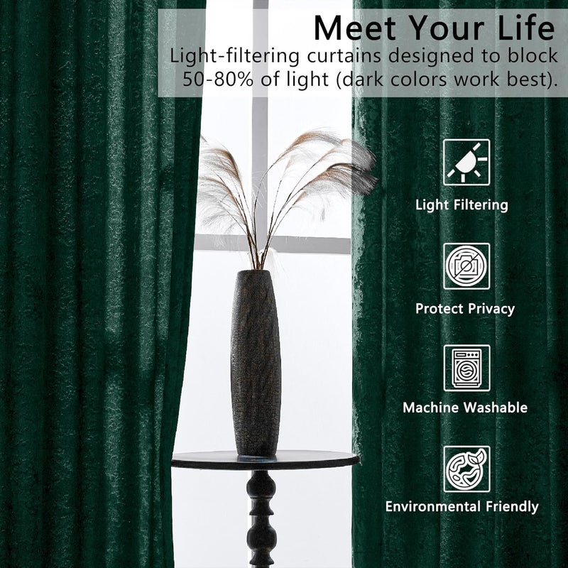 SMILETIME Forest Green Crushed Velvet Curtains 52x84 inch Luxurious Thermal Insulated Soundproof Drapes for Living Room Bedroom Office Soft and Durable Light-Filtering Window Treatments, 2 Panels - Image 4