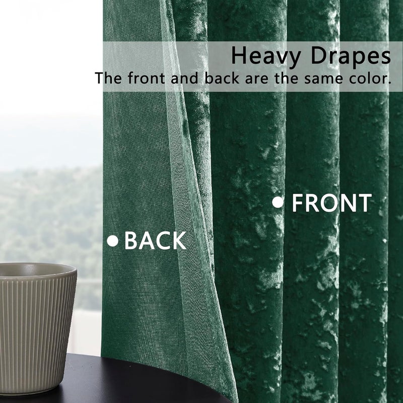 SMILETIME Forest Green Crushed Velvet Curtains 52x84 inch Luxurious Thermal Insulated Soundproof Drapes for Living Room Bedroom Office Soft and Durable Light-Filtering Window Treatments, 2 Panels - Image 3
