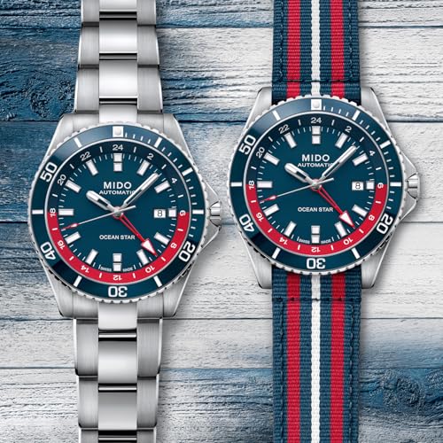 MIDO Ocean Star GMT - Swiss Automatic Watch for Men - 44mm Stainless Steel Case with Blue and Red Ceramic Rotating Bezel - Blue Dial - Stainless Steel Bracelet - M0266291104100 - Image 2
