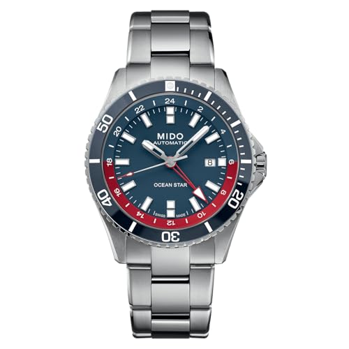 MIDO Ocean Star GMT - Swiss Automatic Watch for Men - 44mm Stainless Steel Case with Blue and Red Ceramic Rotating Bezel - Blue Dial - Stainless Steel Bracelet - M0266291104100 - Image 1