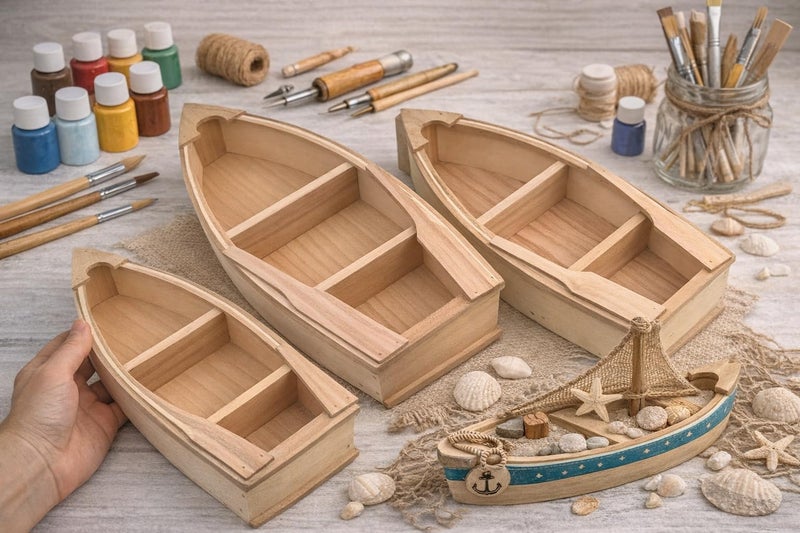 Oojami 2 Pack Unfinished Wooden Boat Canoe Craft â€“ 2 Pack Natural Wood DIY Craft Projects for Painting, Decorating, Home & Office DÃ©cor, School Art & Creative Projects - Image 4