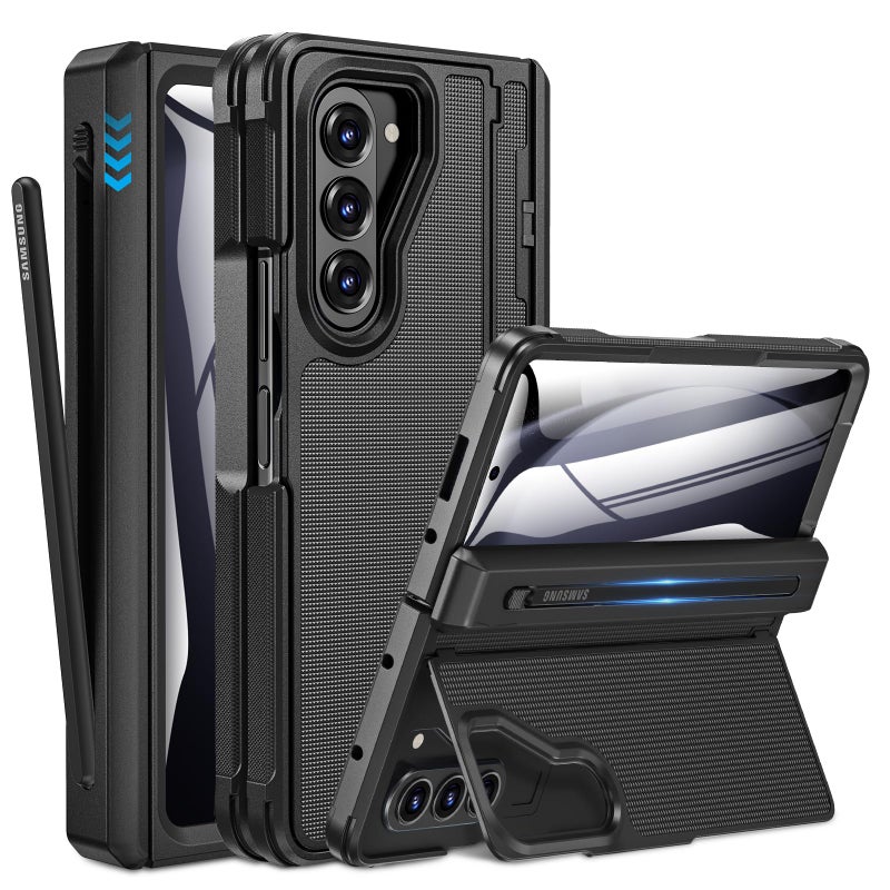 Caka for Samsung Galaxy Z Fold 5 Case 【Thinner S Pen Holder】 【Hidden Kickstand】 【Hinge Protection】 【Screen Protector】 Full Body Hard Shockproof Phone Cover with Anti-Slip Textured for Fold5 - Black - Image 1