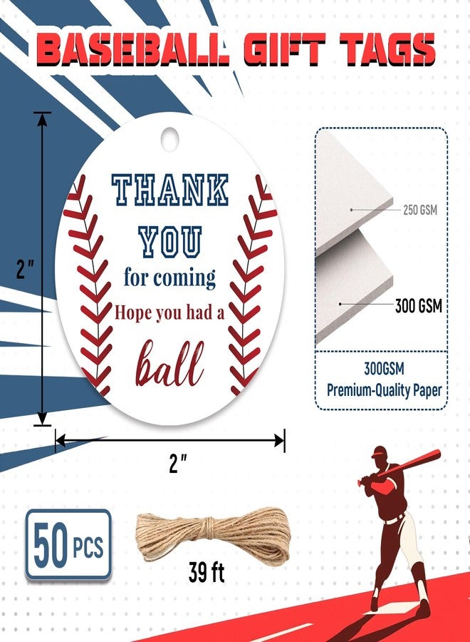 TQQBUU 50pcs Baseball Gift Tag with String - Perfect for Baseball Party Favors and Baby Shower Decorations(2"*2") - Image 2