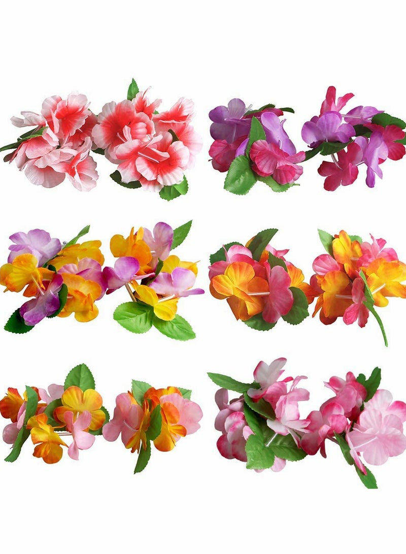 24 PCS Hawaiian Wreath Headband Wristbands Tropical Flower Leaf Hawaii Necklace Headpiece Bracelets Wedding Vacation Summer Beach Carnival Party Garland Decorations - Image 2