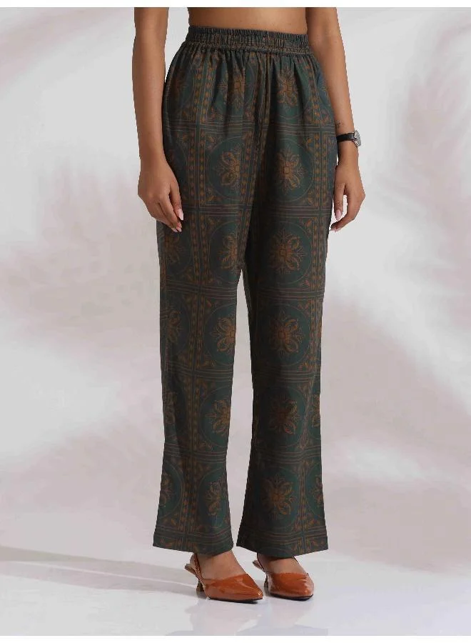 trueBrowns trueBrowns Green Cotton Print Shirt Top & Pants Co-ord Set