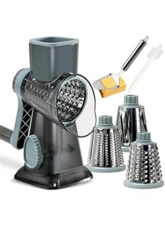 Arabest Rotary Cheese Grater Handle Vegetable Shredder Slicer Kitchen 3 Blades Potatoes Zucchinis Nuts Chocolate - Gray Blue  - Image 1