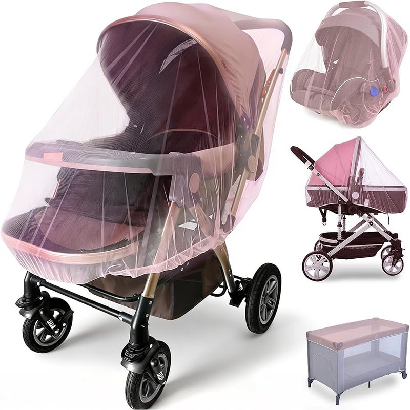 2 Pack Durable Baby Stroller Mosquito Net - Pink, 27x29 Inch - Image 1