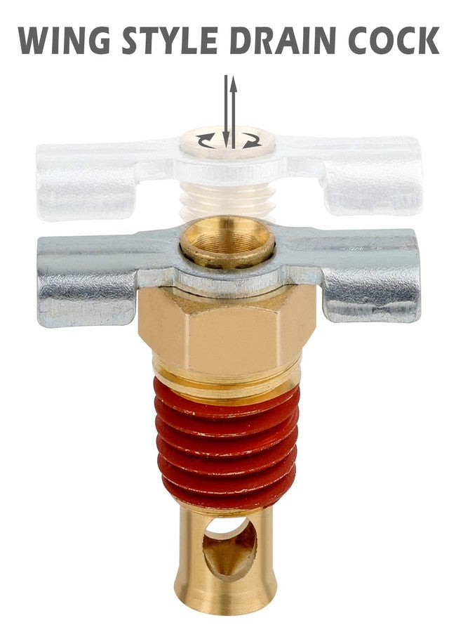 Hromee 5 Piece 1/4 Inch Compressor Air Tank Port Fittings Drain Valve Kit with Solid Brass Hex Head Plugs Winged Style and Twist Style Petcock 140 PSI Safety Valve - Image 4