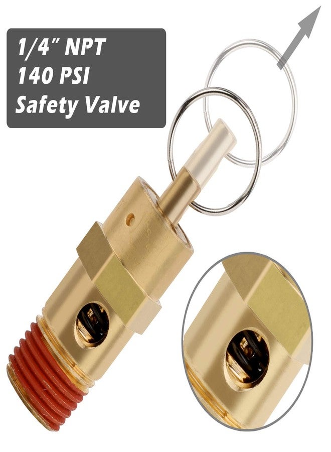 Hromee 5 Piece 1/4 Inch Compressor Air Tank Port Fittings Drain Valve Kit with Solid Brass Hex Head Plugs Winged Style and Twist Style Petcock 140 PSI Safety Valve - Image 2