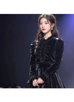 French Hepburn Black Velvet Dress Autumn 2023 Black [collection attention shop priority delivery]]