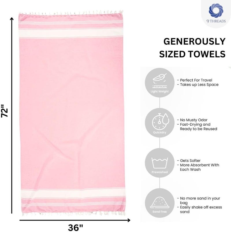 9Threads Cotton Turkish Beach Towel Towels Oversized 36"x72" Pool Absorbent Extra Large Quick Dry Sand Travel Towel (Mix, 6 Pack) - Image 5
