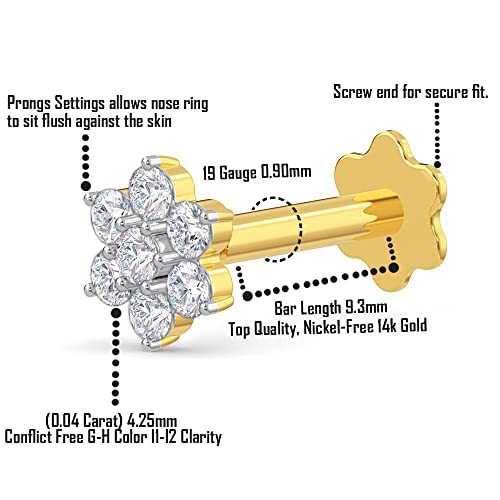 EternalDIa Mothers Day Gift for Mom |2.33mm–4.25mm 14K Gold Real Diamond Nose Ring Stud for Women| G-H Color, I1-I2 Clarity | 18G 19G Nose Piercing Jewelry (4.25mm Diamond 19g Yellow Gold) - Image 5