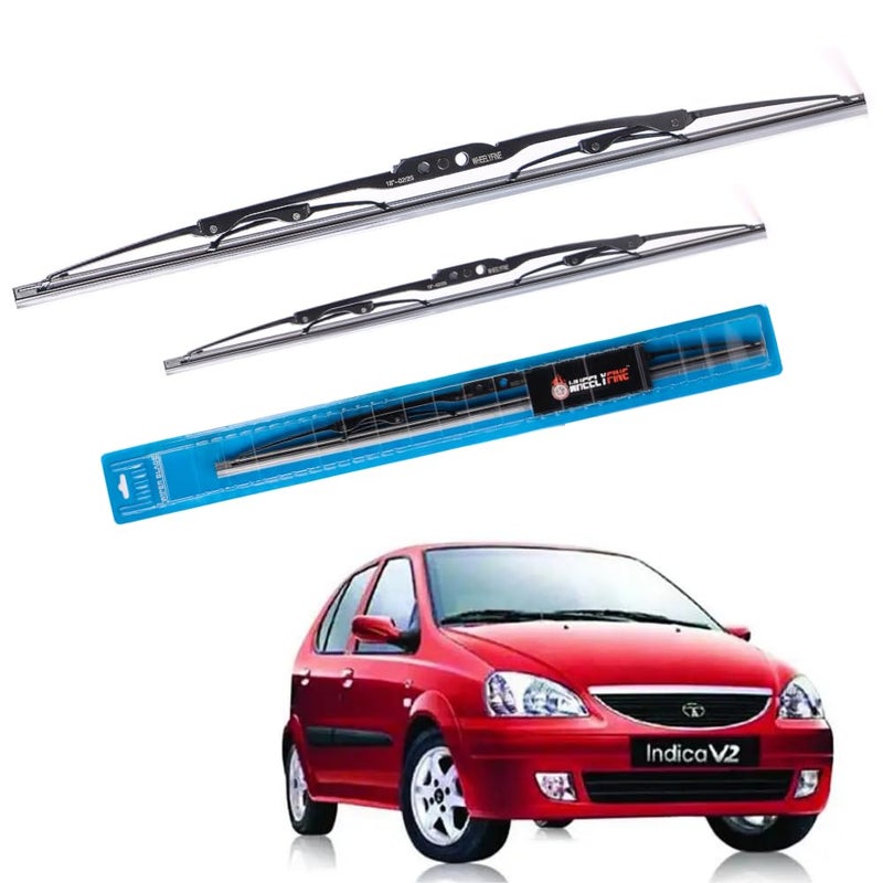 Wheelyfine Car Wiper Blades | Metal Frame | Water Repellent Windshield Wipers | Blade Refills (Tata Indica V2 (2008-2018) Dr 24"/Pa 17") - Image 1