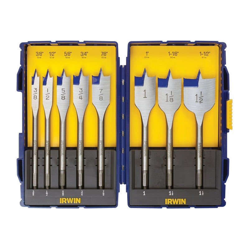 IRWIN Tools SPEEDBOR Blue Groove Pro Spade Bit Set with Case, 8-Piece (341008) - Image 1