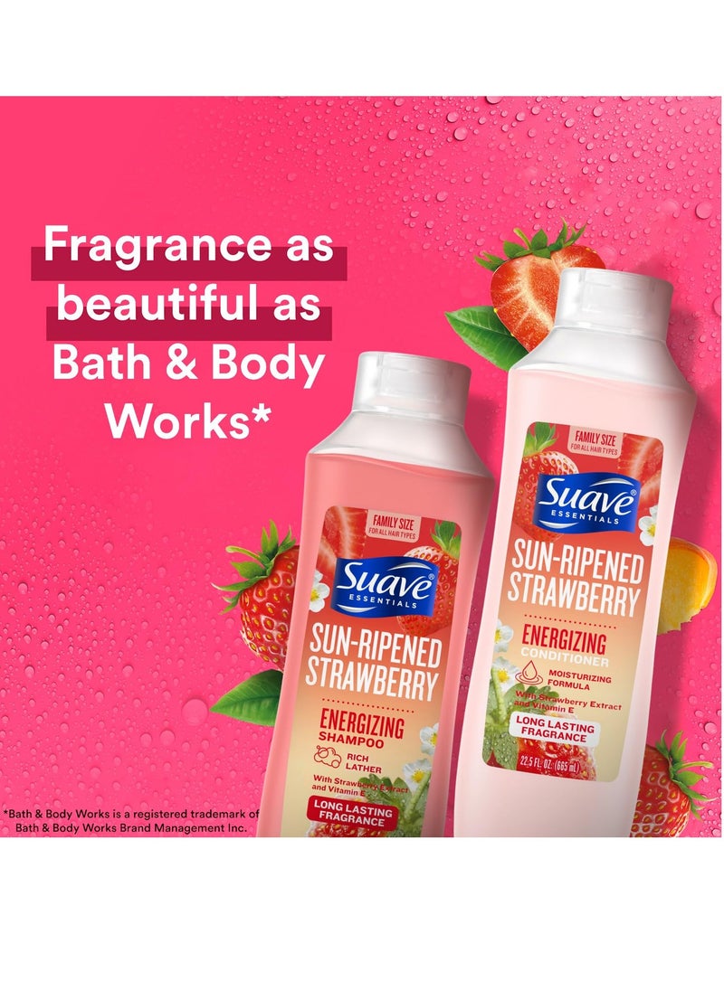 Suave - Suave Shampoo & Conditioner Set, Sun-Ripened Strawberry – Everyday Energizing Formulas with Strawberry Extract & Vitamin E, 22.5 Oz Ea (2 Piece Set) - Image 1