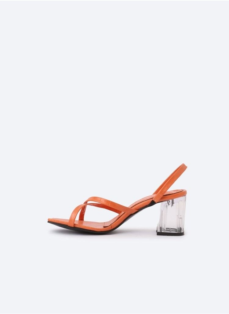 Zahwa Animal Print Crocodile-Textured Heeled Sandals With Transparent Heels, 7cm Middle Size  - Image 3