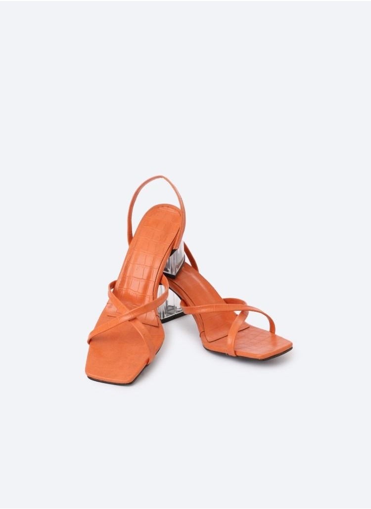 Zahwa Animal Print Crocodile-Textured Heeled Sandals With Transparent Heels, 7cm Middle Size  - Image 2