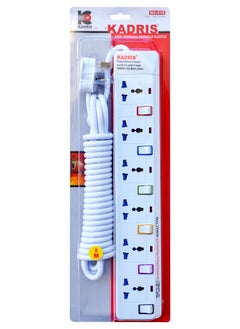KADRIS Power Strips 916 Heavy Duty Extension Cord with 6 way Outlets with individual switch, Charging Socket with 5 meter Heat resistant  Extension Cord (White)  - Image 1