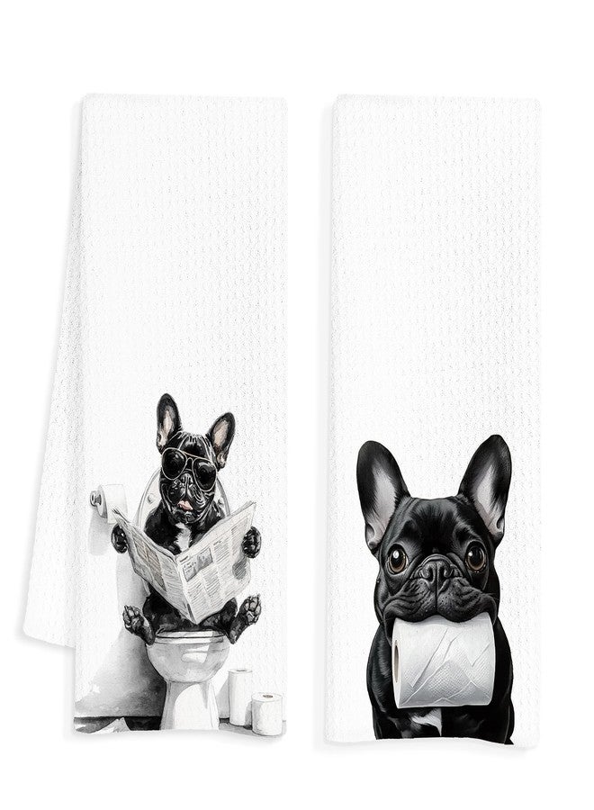 INDAJEDN French Bulldog Gifts Hand Towels for Bathroom Set of 2, French Bulldog Dog Bathroom Decor, Frenchie Wash Decor, Frenchie Gifts for Women, 16x24 Inch - Image 1