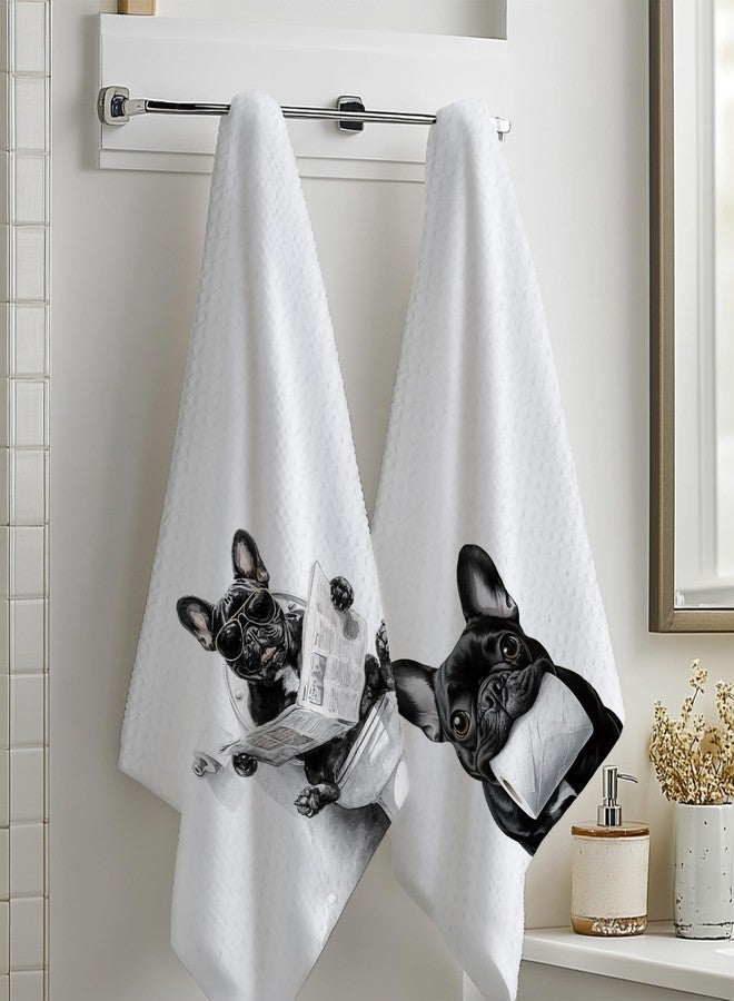 INDAJEDN French Bulldog Gifts Hand Towels for Bathroom Set of 2, French Bulldog Dog Bathroom Decor, Frenchie Wash Decor, Frenchie Gifts for Women, 16x24 Inch - Image 2