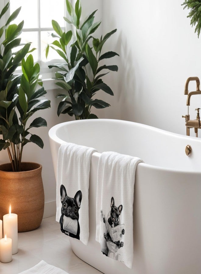 INDAJEDN French Bulldog Gifts Hand Towels for Bathroom Set of 2, French Bulldog Dog Bathroom Decor, Frenchie Wash Decor, Frenchie Gifts for Women, 16x24 Inch - Image 3