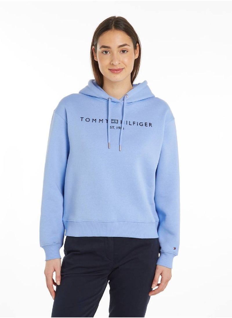 TOMMY HILFIGER Women's  Modern Regular Corporate Logo Pullover Hoodie , Blue - Cotton  - Image 1