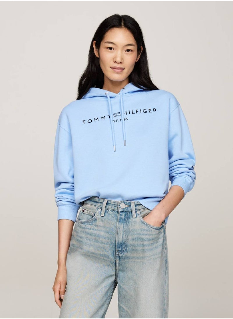 TOMMY HILFIGER Women's  Modern Regular Corporate Logo Pullover Hoodie , Blue - Cotton  - Image 2