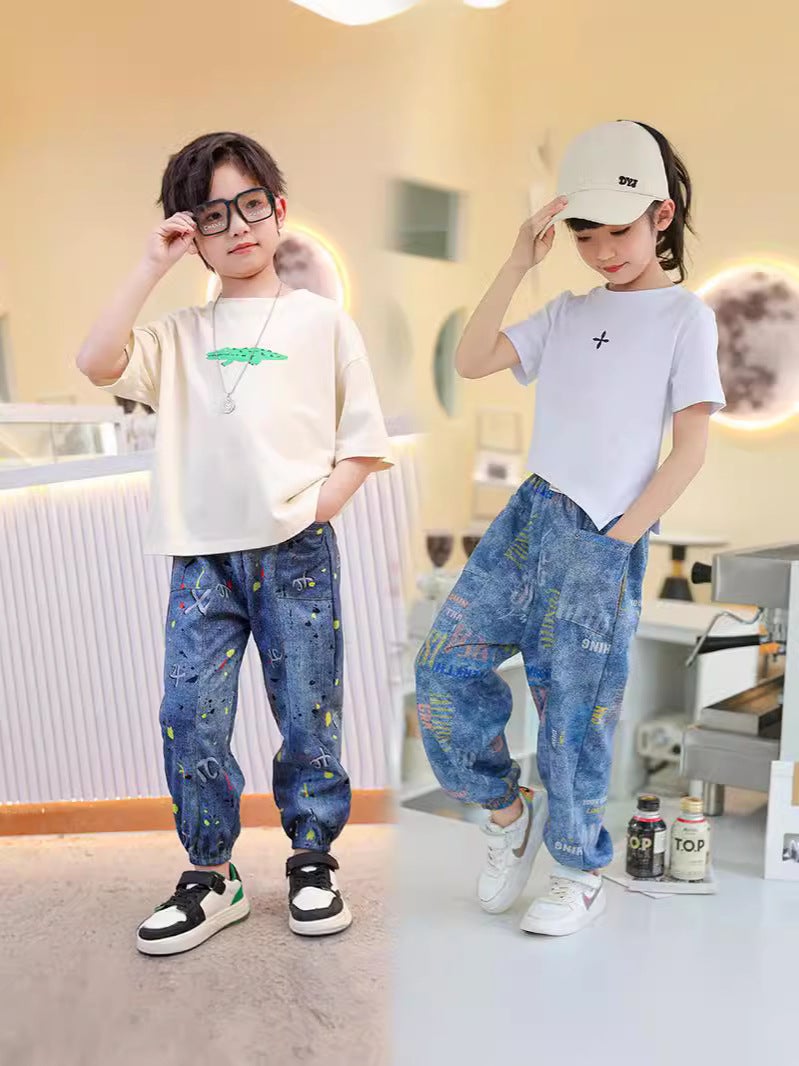 Children'S Pants Summer Imitation Cotton Jeans Boys And Girls Baby Pocket Ankle Pants For Outer Wear Anti-Mosquito Pants Tide Children'S Wear - Image 2