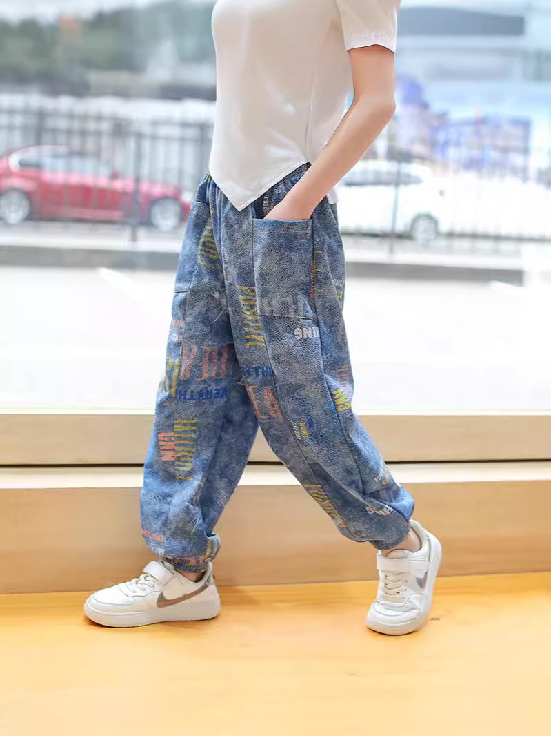 Children'S Pants Summer Imitation Cotton Jeans Boys And Girls Baby Pocket Ankle Pants For Outer Wear Anti-Mosquito Pants Tide Children'S Wear - Image 5